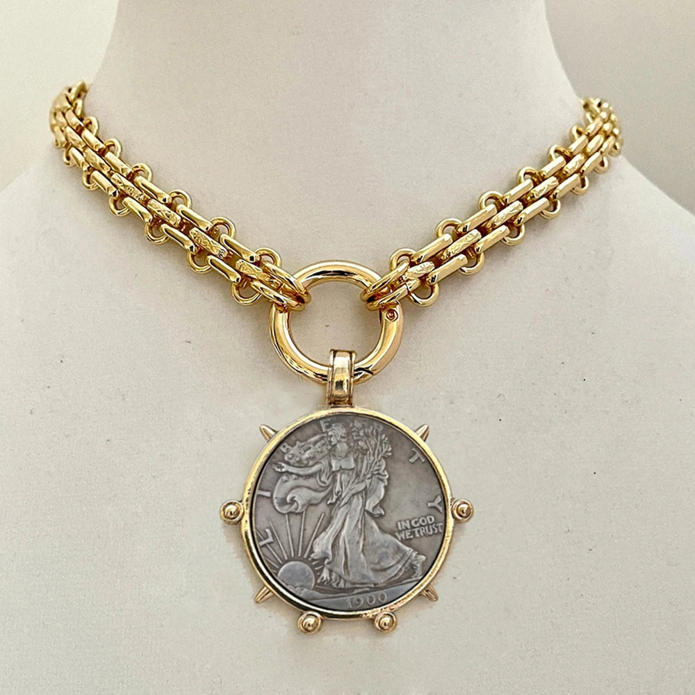 Pearl Horse Coin Pendant Choker Necklace — Pearl | KIMLUD
