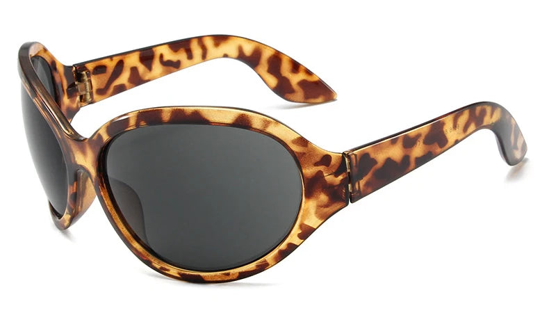 Oversized Y2K Sunglasses Wrap Around — Silver | KIMLUD
