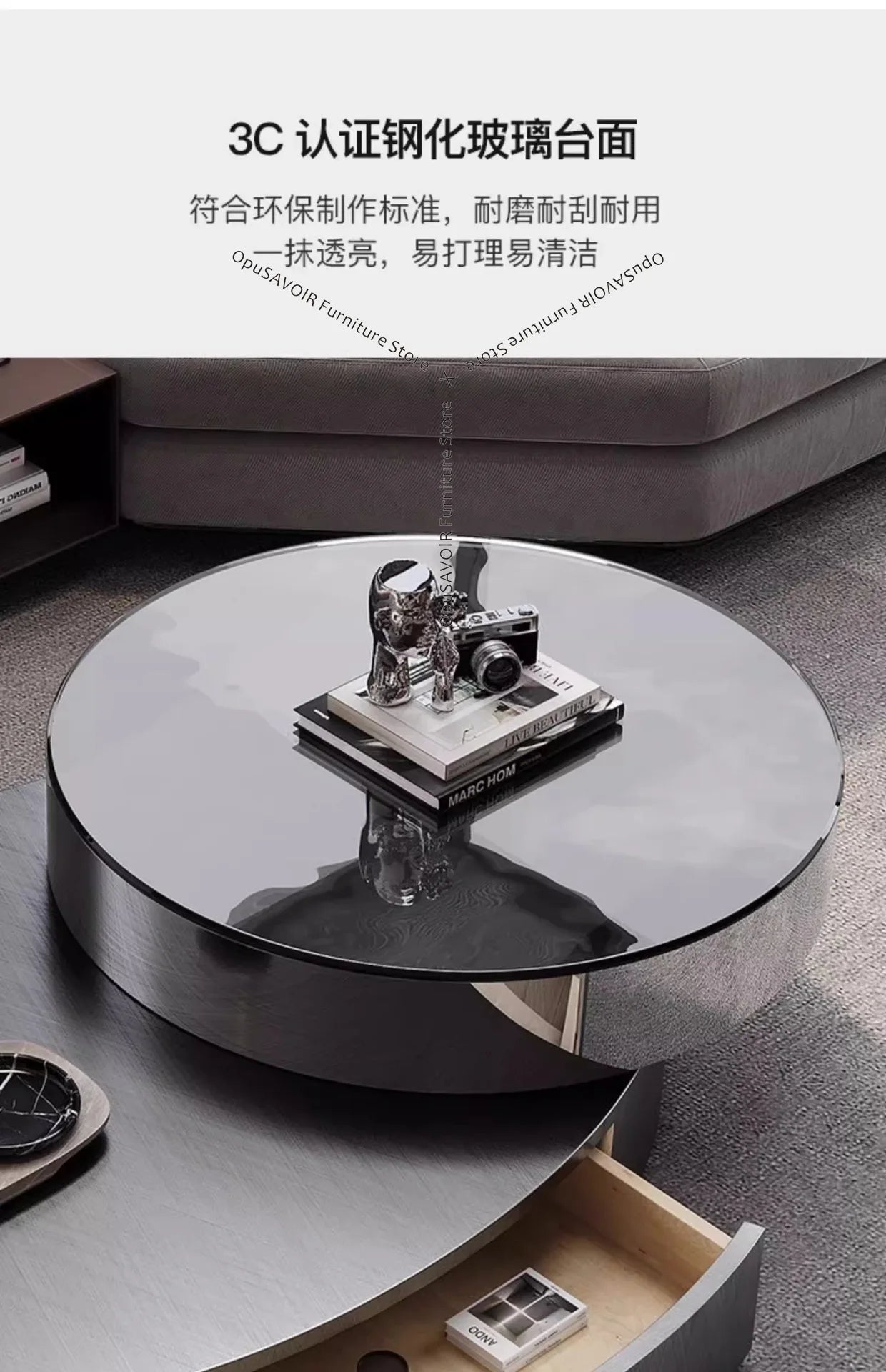 Italian Luxury Coffee Tables Oval Rotating Center — Champagne Gold | KIMLUD