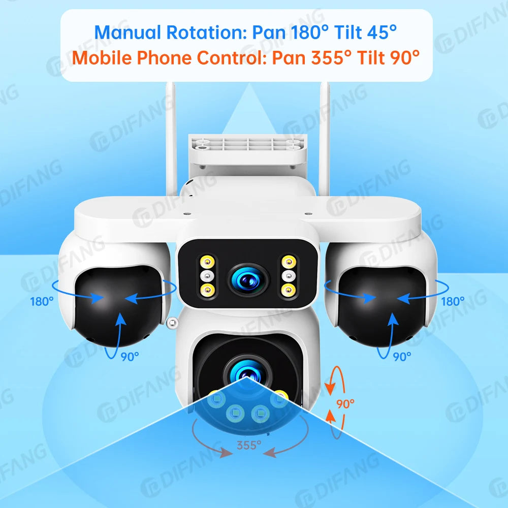 DiFang 20MP 10K 16X Zoom 4 Screens WiFi IP Camera Wireless Outdoor 4 Lens PTZ Human Auto Tracking Surveillance Cameras