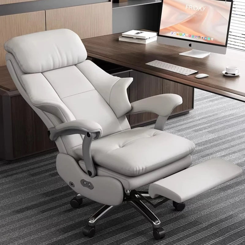 Genuine Leather Executive Office Chair Ergonomic Reclining Cushioned — Dove Gray | KIMLUD