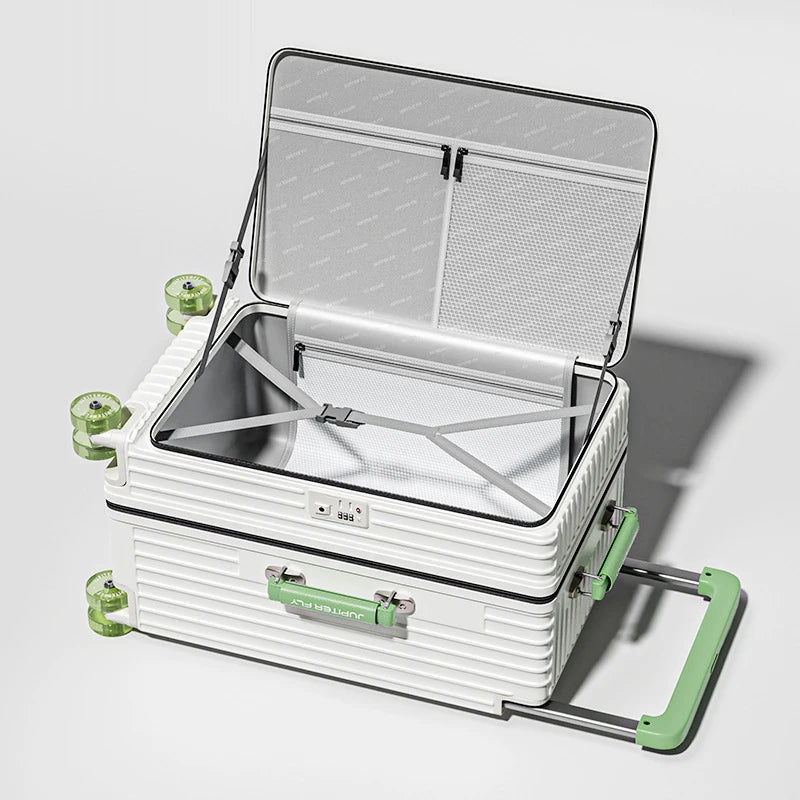 MUXING Wide Trolley Luggage Front Opening Multi-Functional Women 20-Inch Small Lightweight Boarding Box 24-Inch Men's Suitcase