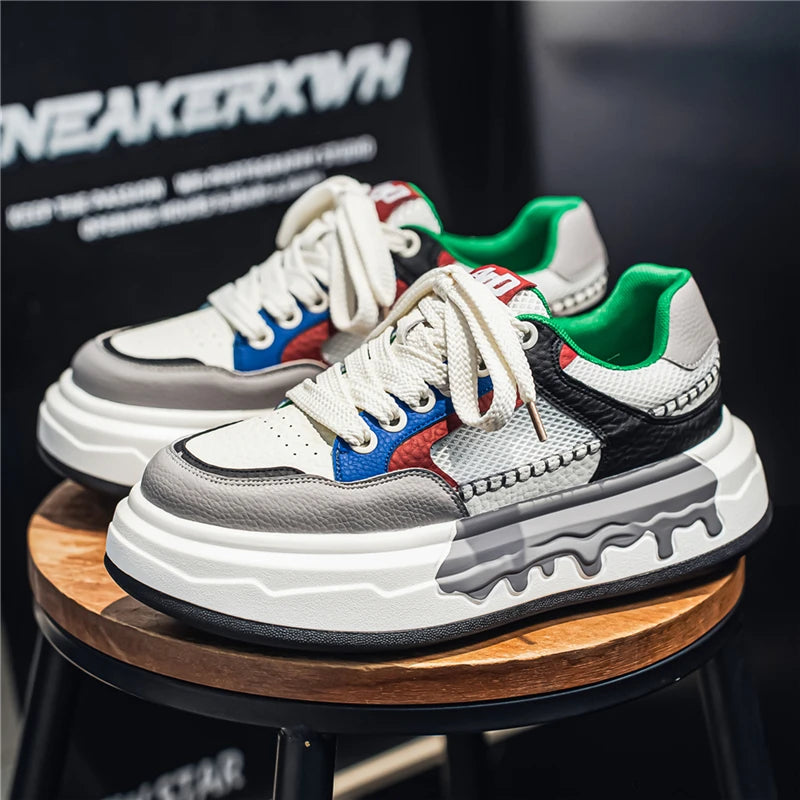 Men's Color-Blocked Thick-Soled Sneakers, Student Casual Wear-Resistant Skate Shoes, Breathable Street Fashion Men's Shoes 2026 New Model