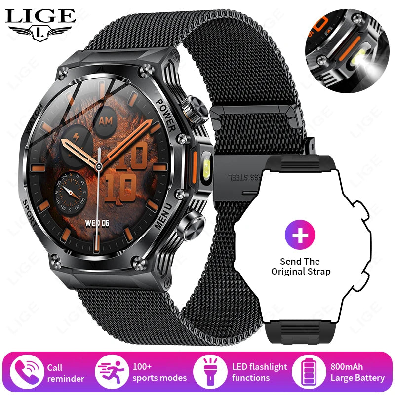 KIMLUD, LIGE New Smart Watch Men 800mAh Ultra Long Battery Life Waterproof Outdoor Sport Watches Bluetooth Call Military Smartwatch 2025, black Mesh / smart health watch, KIMLUD APPAREL - Womens Clothes