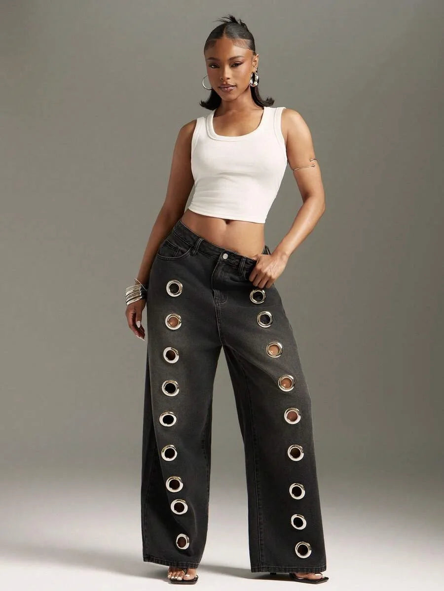 Hollow Out Rings Openwork Design — Washed Denim | KIMLUD