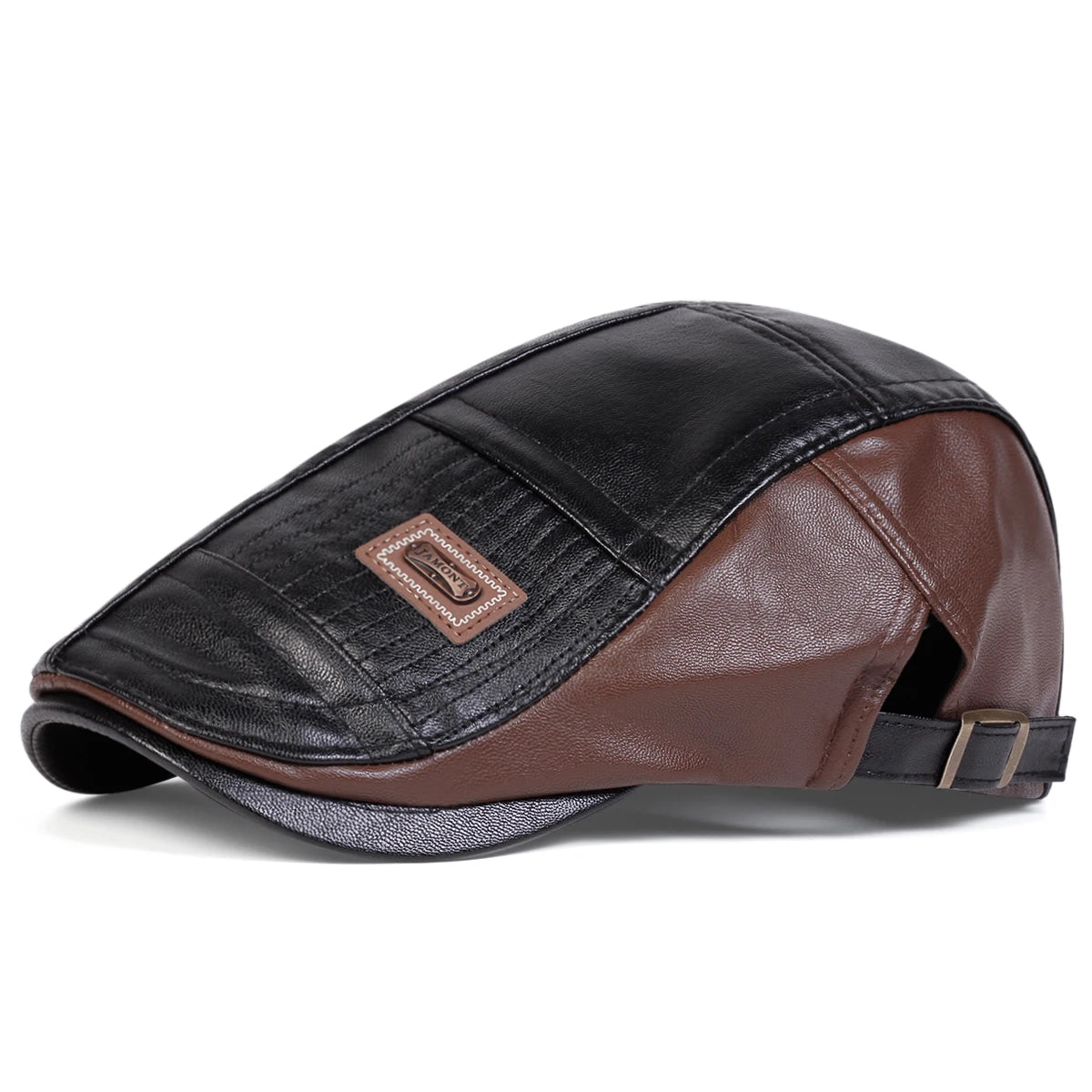PU Leather Newsboy Cap Retro British Painter Hat — Black | KIMLUD