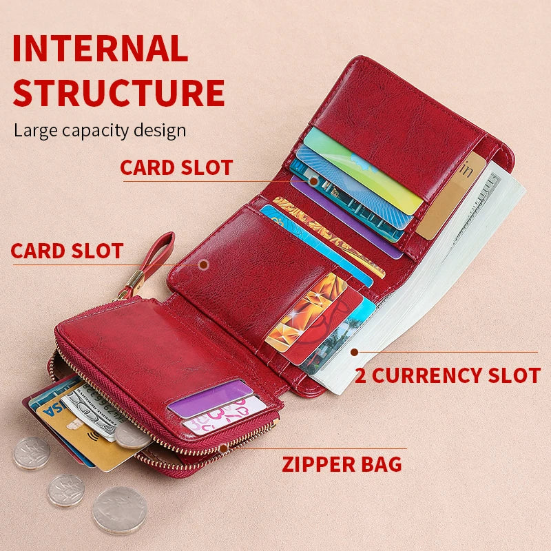 Wallet – Multiple Card Slots Large Capacity – Split Leather | KIMLUD