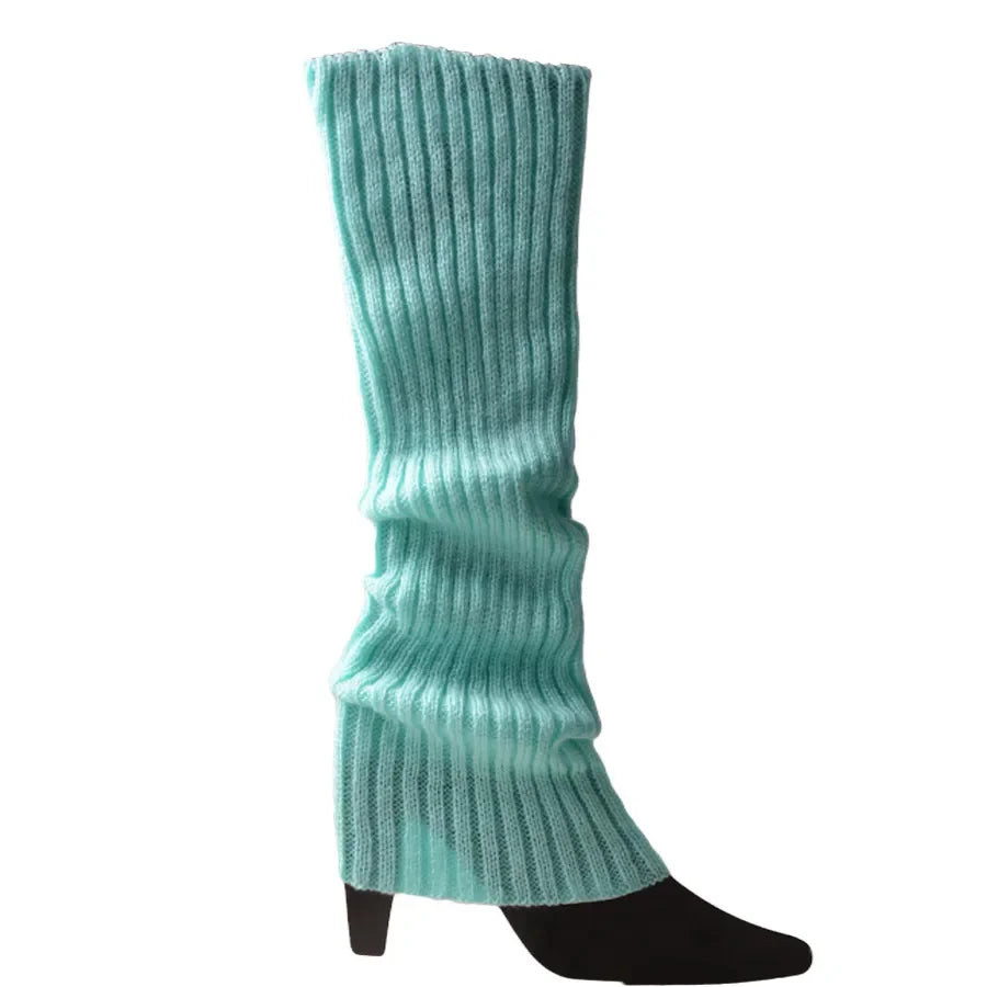 Knit Socks Neon Ribbed Leg Warmers — Black | KIMLUD