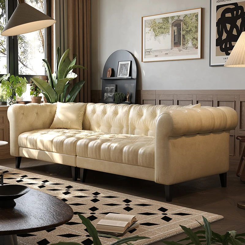 Leather Modern Living Room Sofa Sculptural Comfort — Deep Cognac Brown | KIMLUD