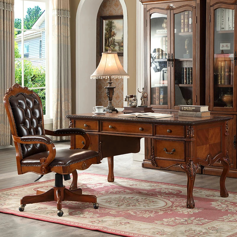 American solid wood desk home computer office rack combination writing desk chair