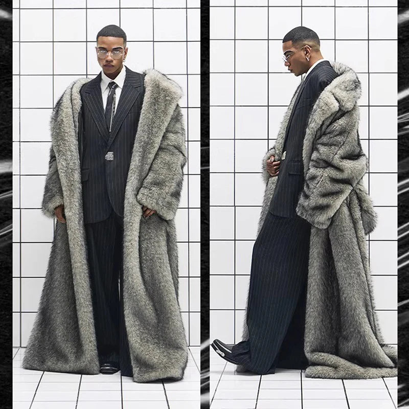Men's Fur Coat – Fox Fur Lapels – Long Overcoat | KIMLUD