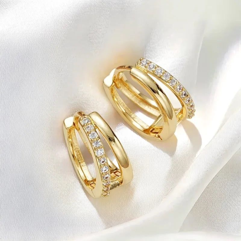 Sterling Silver Hoop Earrings Dazzling CZ Stone — Silver | KIMLUD