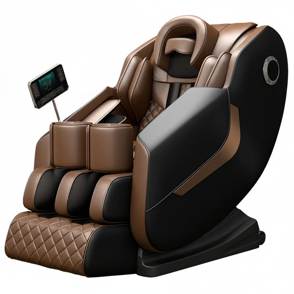 PU Leather Massage Chair Full-Body 8D Massage — Brown | KIMLUD