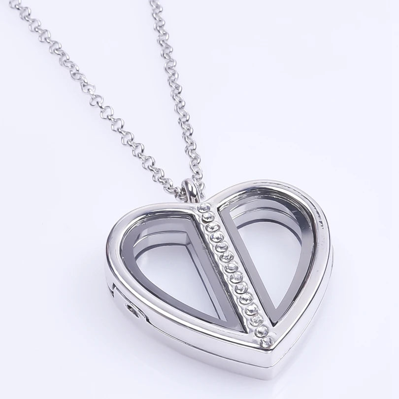 Silver-Tone Heart-Shaped Glass Reliquary Locket Pendant With Antique Filigree Keepsake Window — Silver | KIMLUD