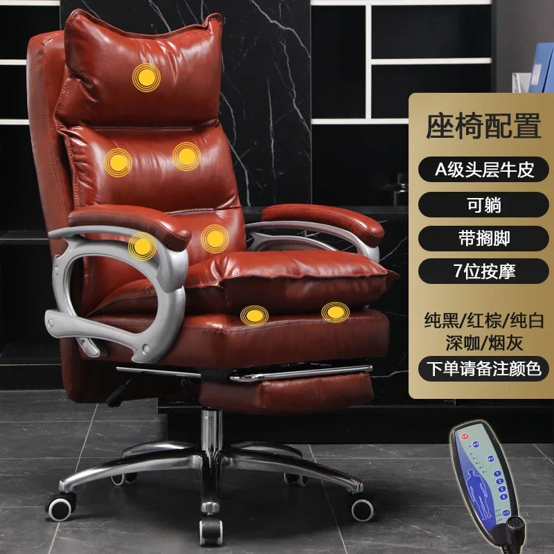 Leather Executive Chair Ergonomic High Back 135-Degree Footrest Recliner With Lumbar Massage — Black | KIMLUD