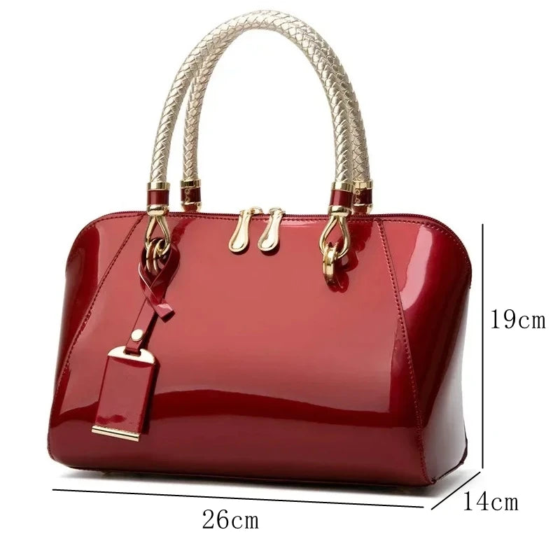 Shiny Faux Leather Boston Bag Deluxe — Ivory | KIMLUD