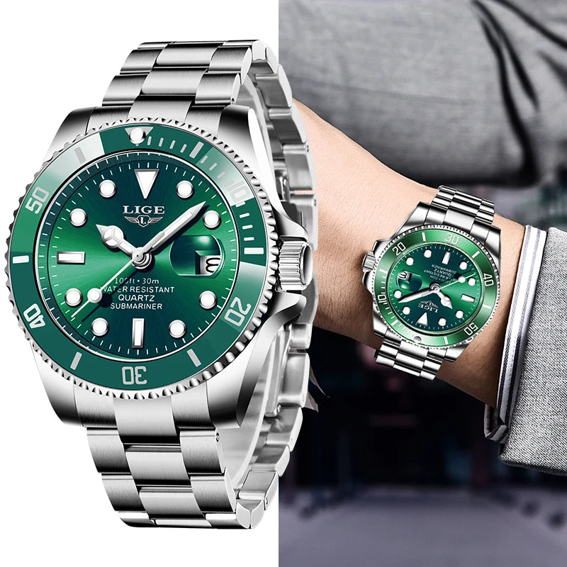 LIGE Top Brand Luxury Watches for Men Casual Sport Fashion Military Stainless Steel Wrist Auto Date Man Watch Clock Reloj Hombre