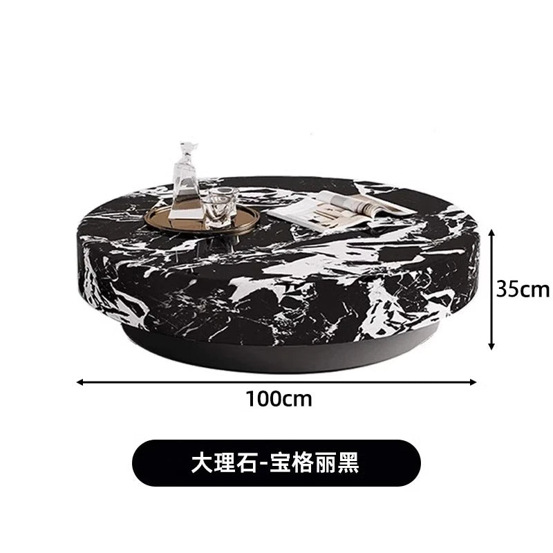 Marble Nordic Minimalist Coffee Table Round Marble Top — White | KIMLUD
