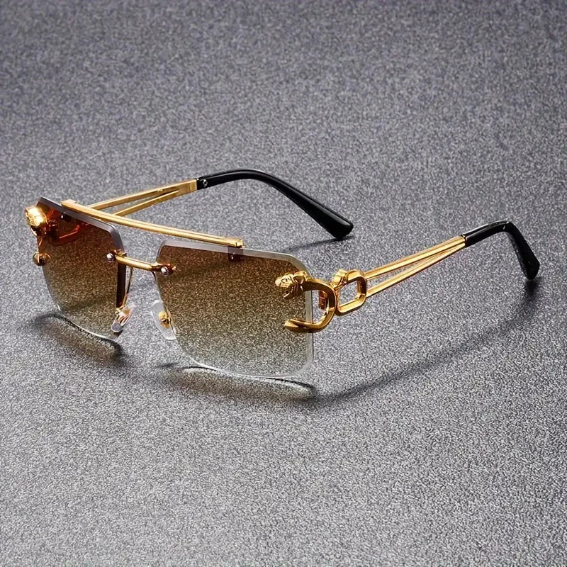 Polycarbonate Sunglasses Rectangle Frame Gold-Tone Hardware — Black | KIMLUD