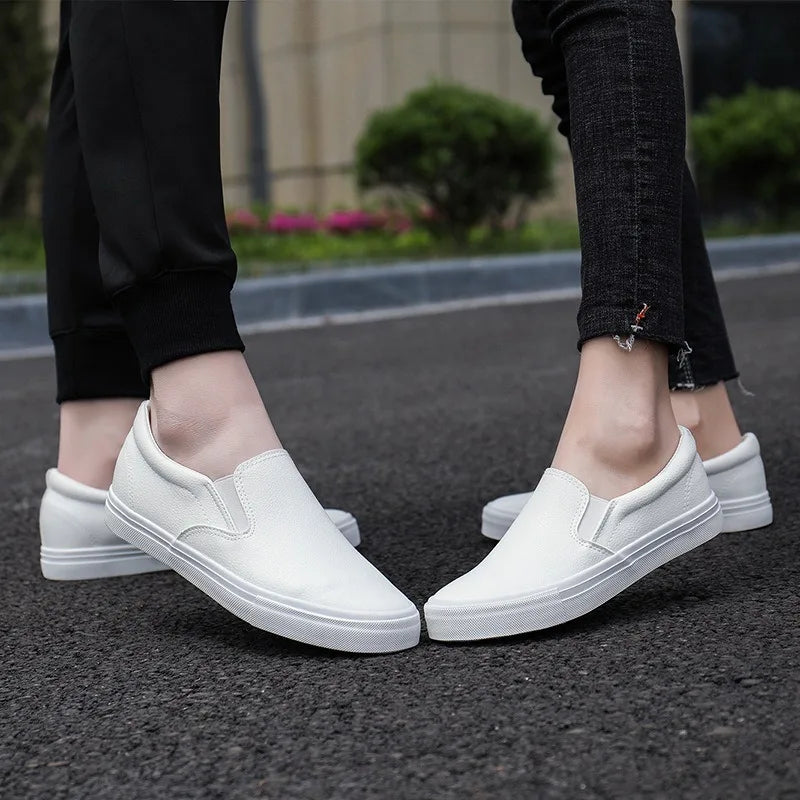 Men's Slip-On Loafers – Waterproof Faux Leather – White | KIMLUD