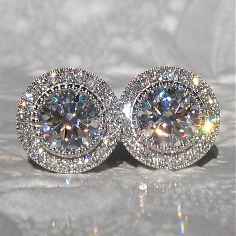 Cubic Zirconia Stud Earrings Dainty Small Round — Clear | KIMLUD