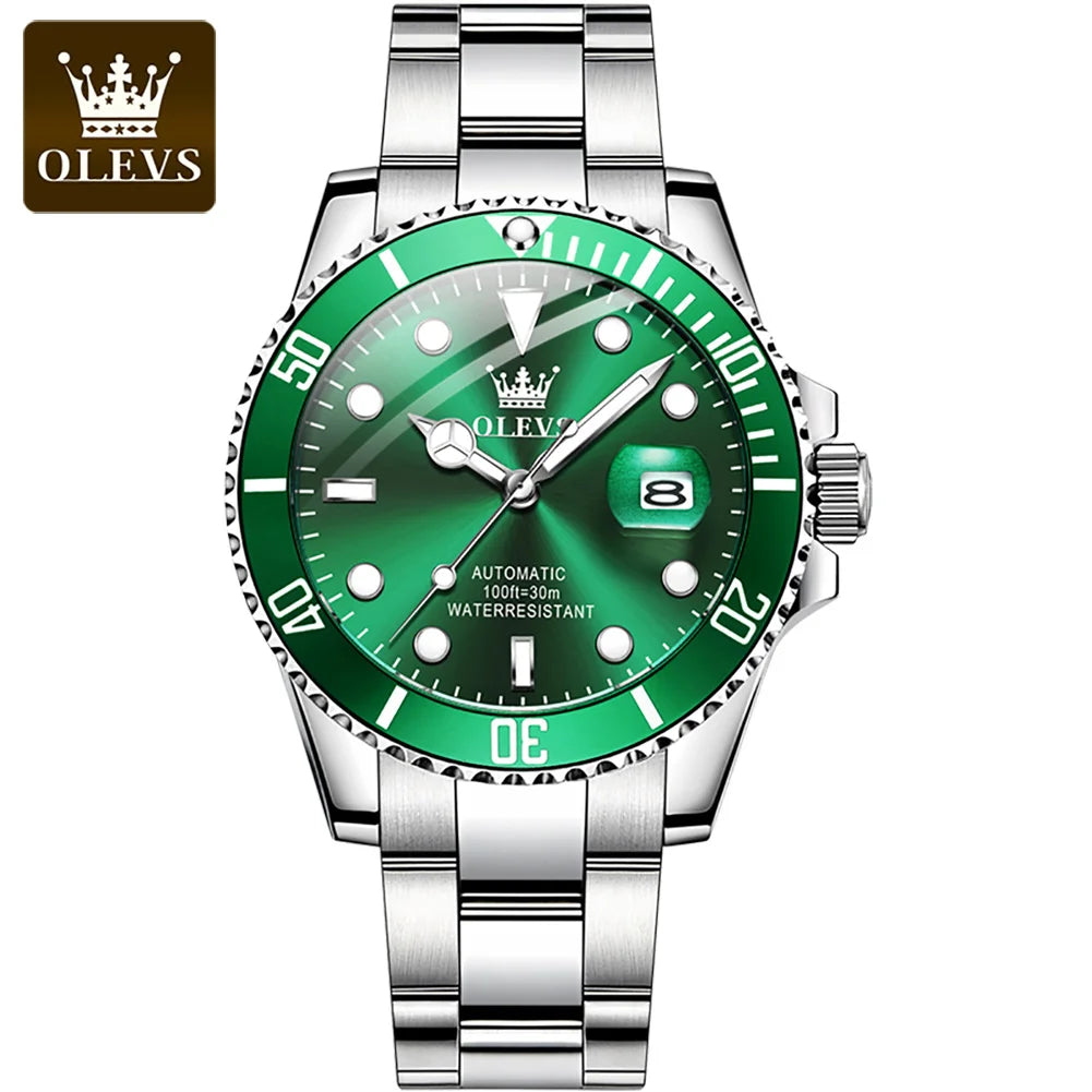 OLEVS Automatic Movement Mechanical Men Watch Green Water Ghost Man Wristwatch Waterproof Stainless Steel Men's Watches Luxury