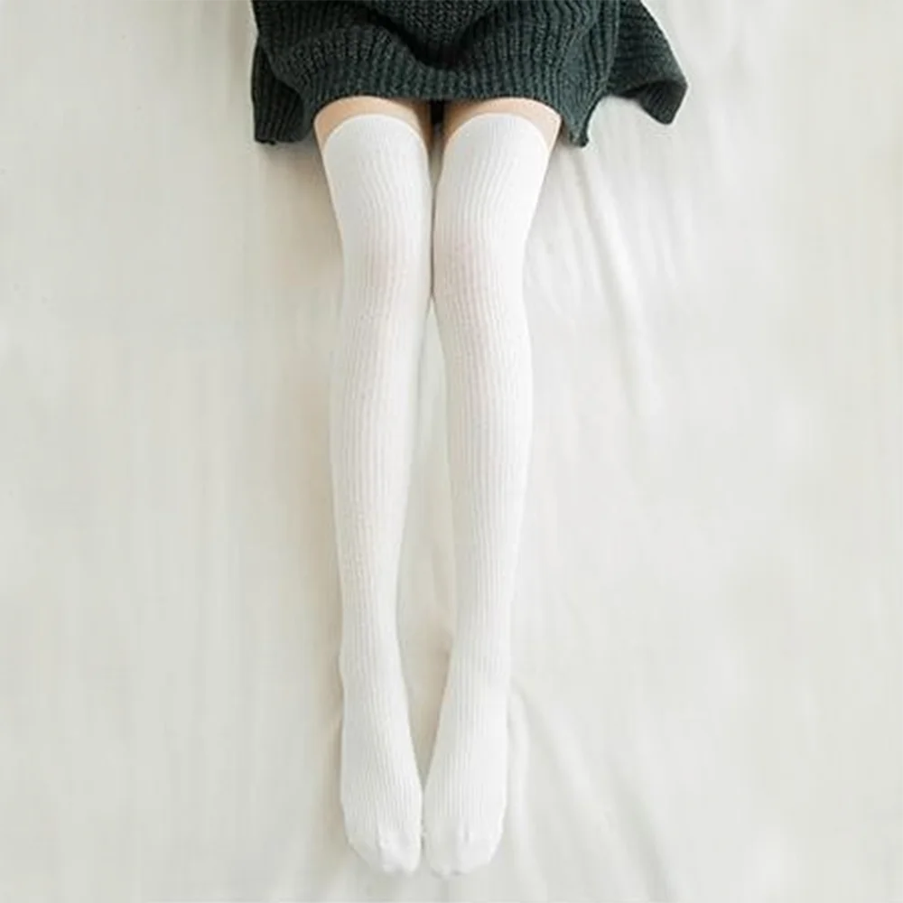 Knit Ultra-Warm Over-Knee Stockings Striped — Black | KIMLUD