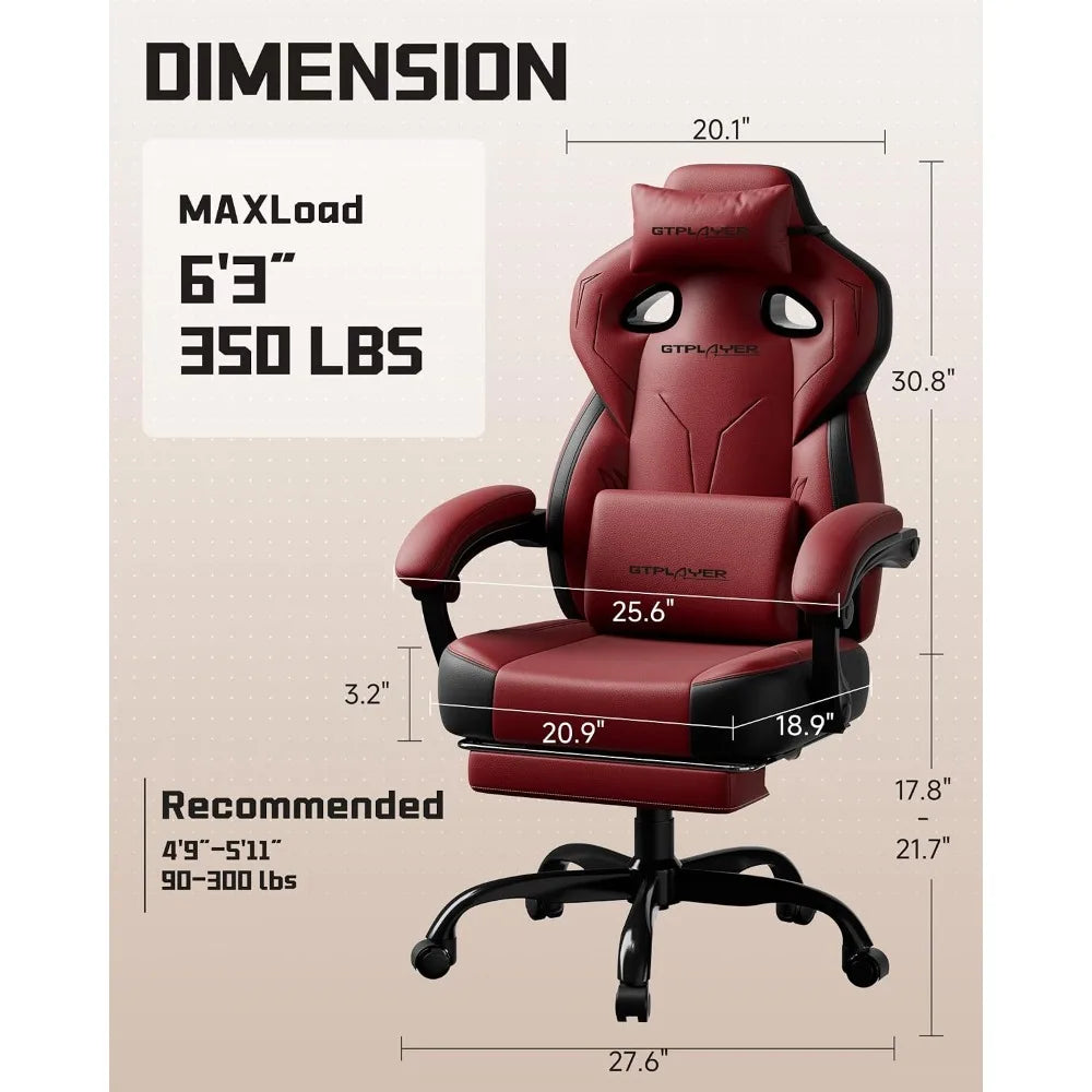 Gaming Chair – Ergonomic Design – Faux Leather – Wine Red | KIMLUD