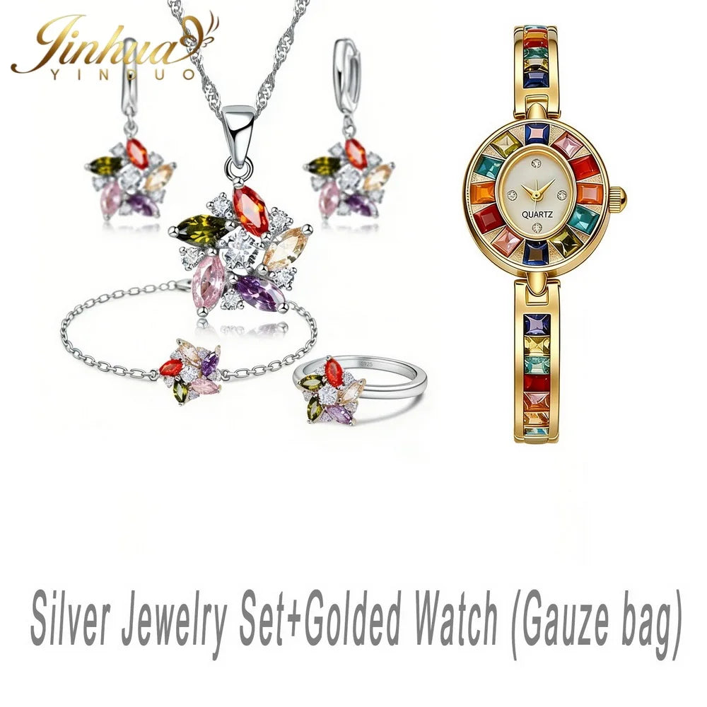 Sterling Silver Jewelry Set Windmill CZ — Turquoise | KIMLUD