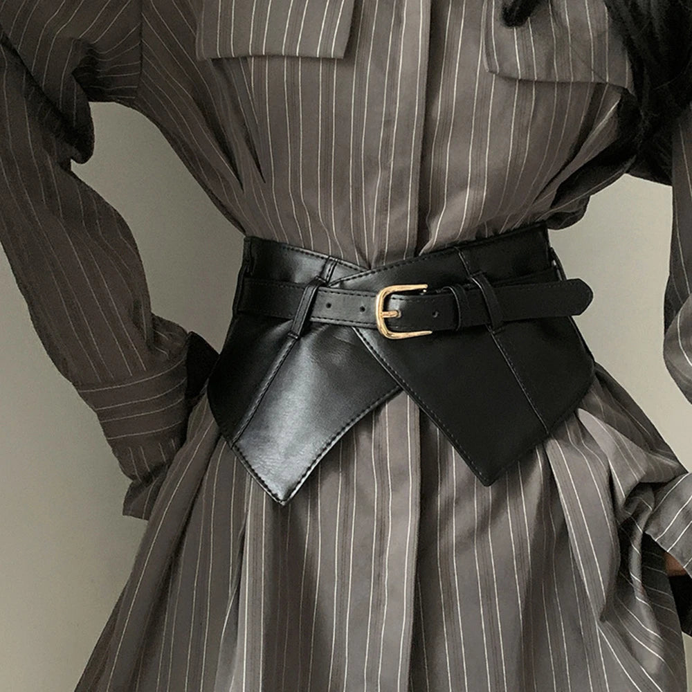 Belt – Wide Elastic Waistband – PU – Black | KIMLUD
