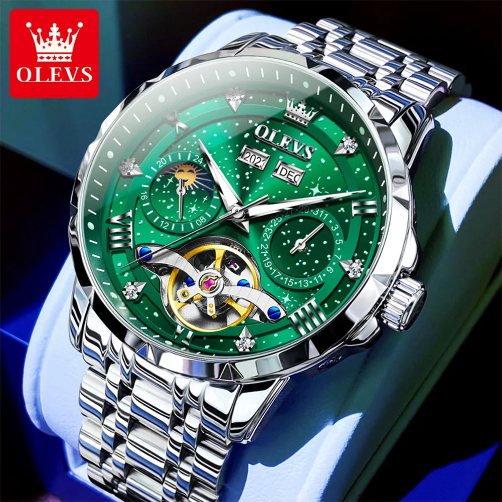Moon Phase Mechanical Watch Skeleton — Emerald Green | KIMLUD
