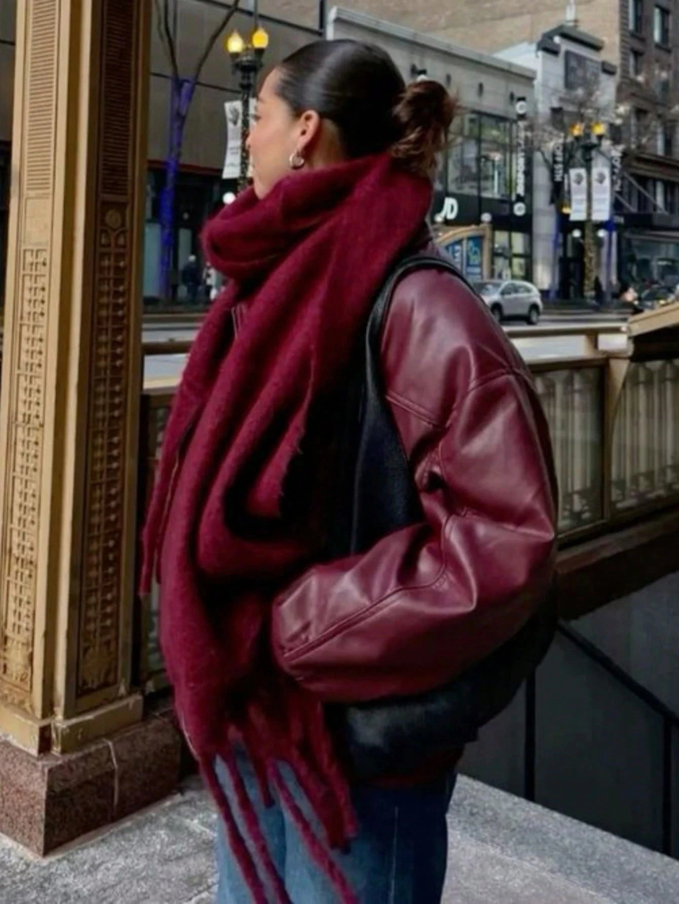 Cashmere Shawl Wrap With Long Tassels For Winter Elegance — Deep Burgundy | KIMLUD