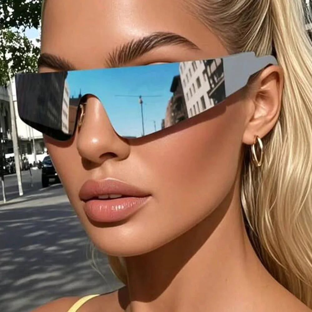 Rimless Small-Rectangle Sunglasses — Silver Mirror | KIMLUD