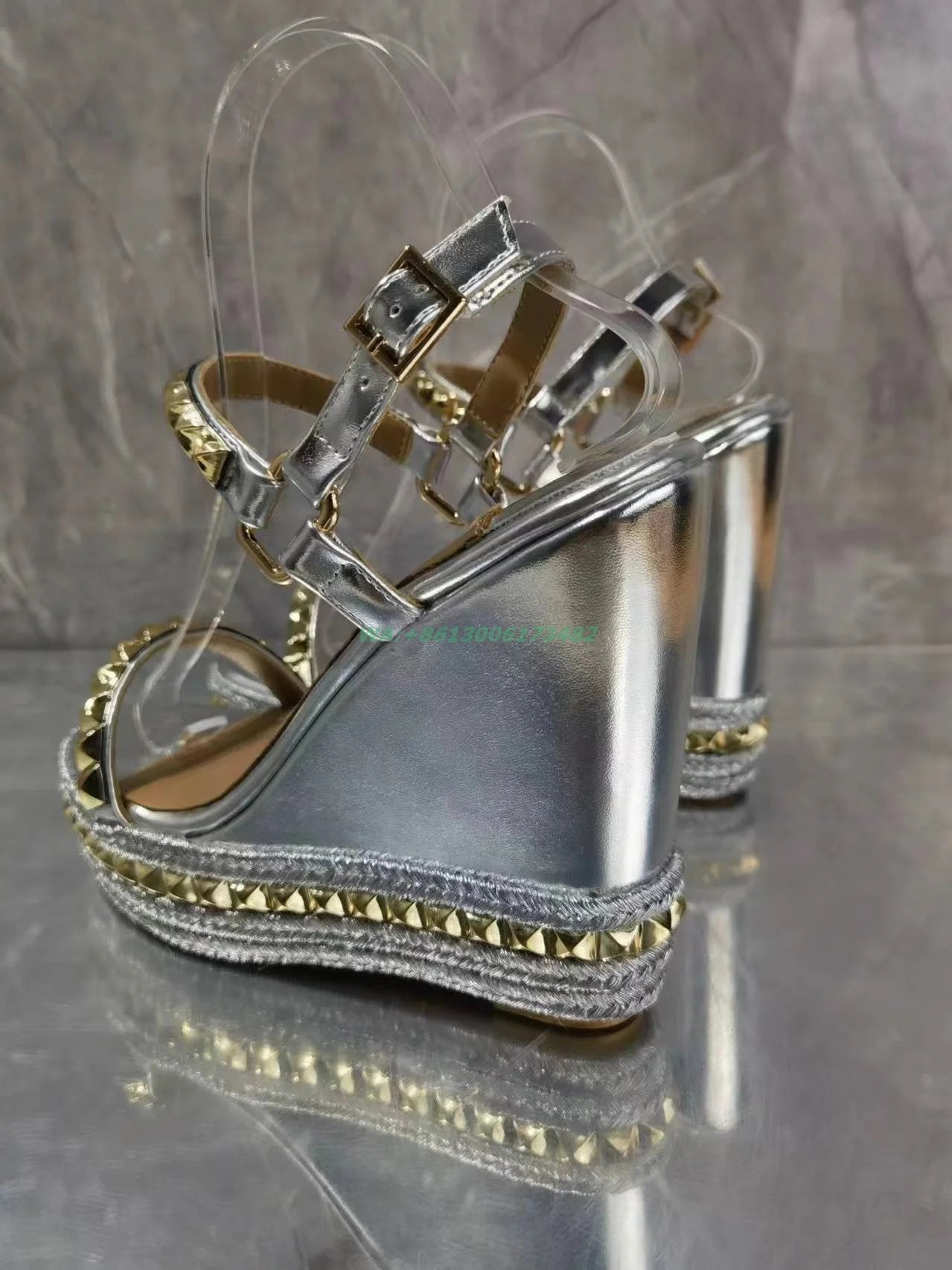 Metallic High Wedge Slingback Sandal — Silver | KIMLUD
