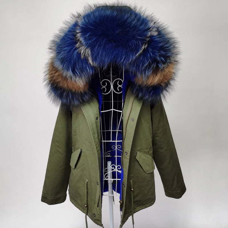 MAOMAOKONG 2025 Real Fur Coat New Fashion Fox Fur Collar Winter Women's clothing Removable Lining Thickened Jacket Short Parka