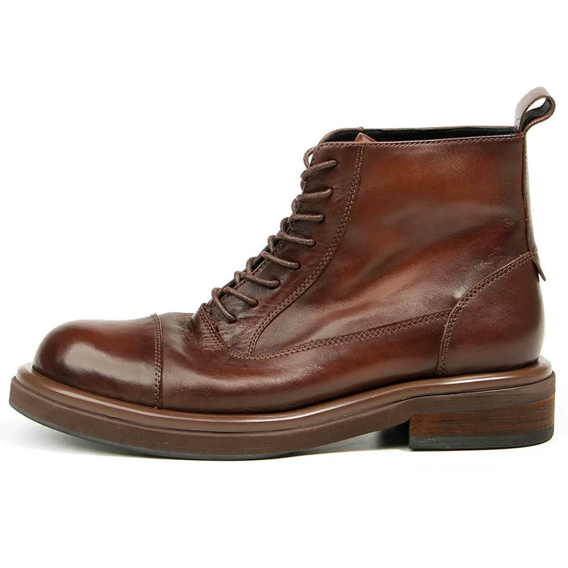 high-quality Men's boots Genuine leather Motorcycle boots Handmade leather boots Business high top formal shoes wear resistant