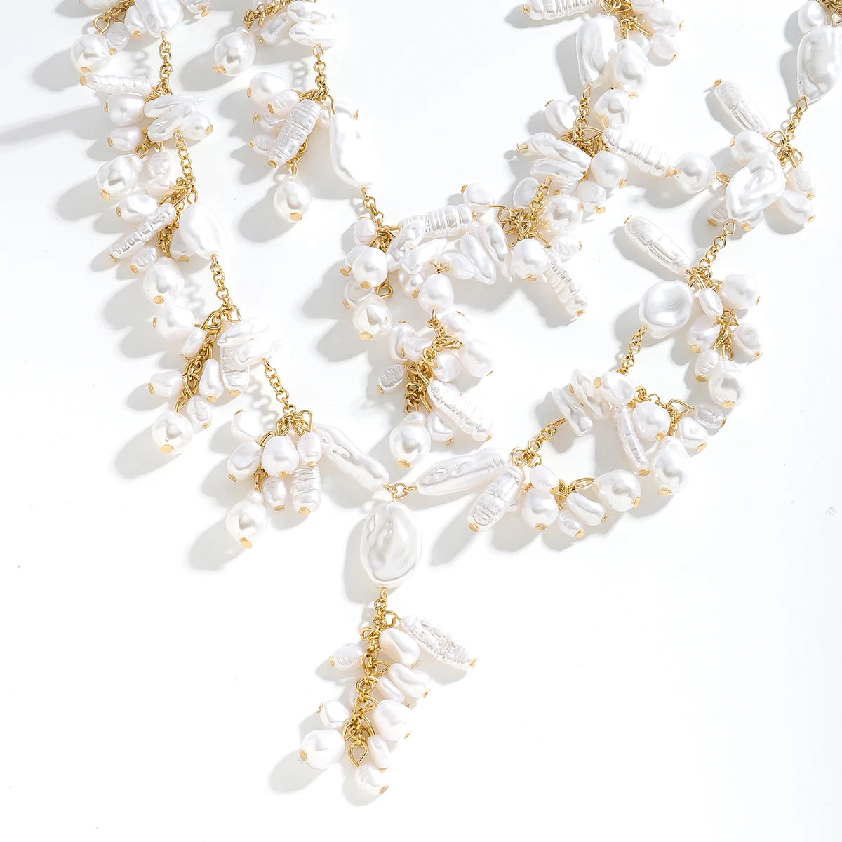 Elegant Baroque Pearl Tassel Necklace — White | KIMLUD