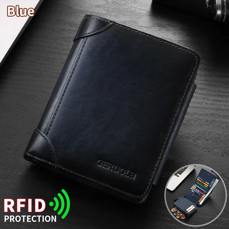 Men's Wallet – Compact RFID Protection – Genuine Leather Cowhide | KIMLUD