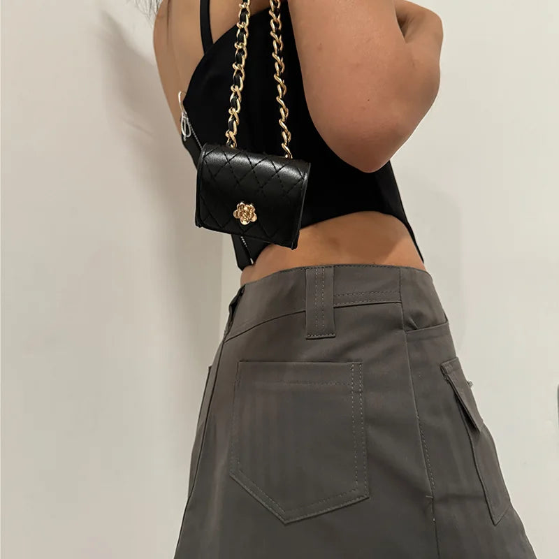 PU Belt Bag Girdle Chain Mini Waistpack — Camellia | KIMLUD