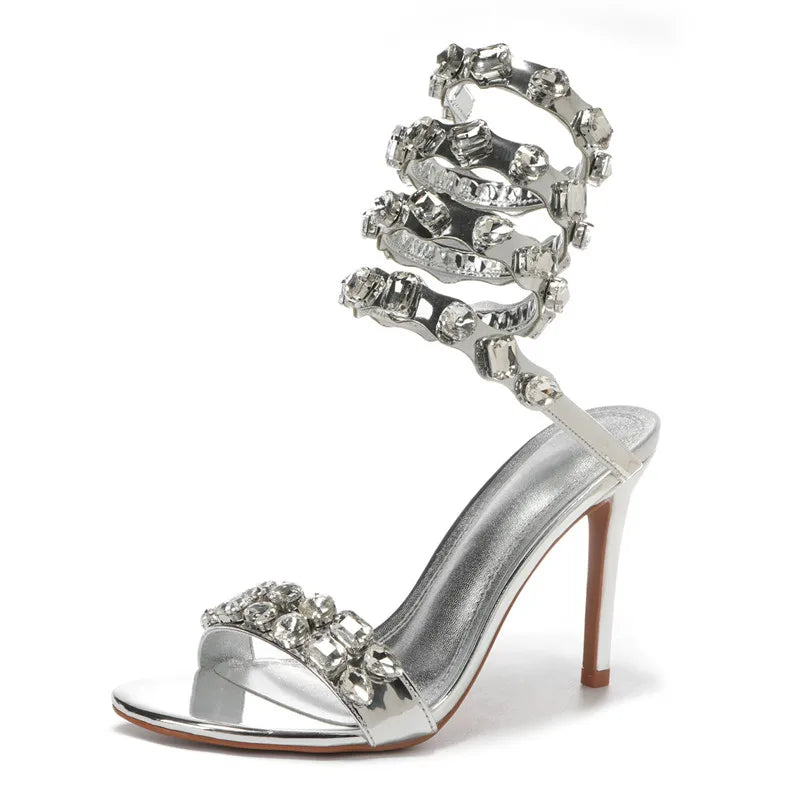 Wraparound Gladiator Sandals Crystal Embellished — Gold | KIMLUD