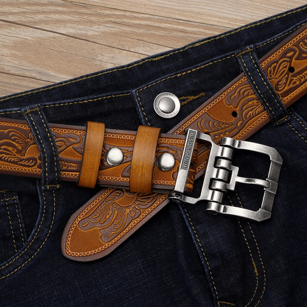 Cow Split Leather Belt Pin Buckle — Black | KIMLUD