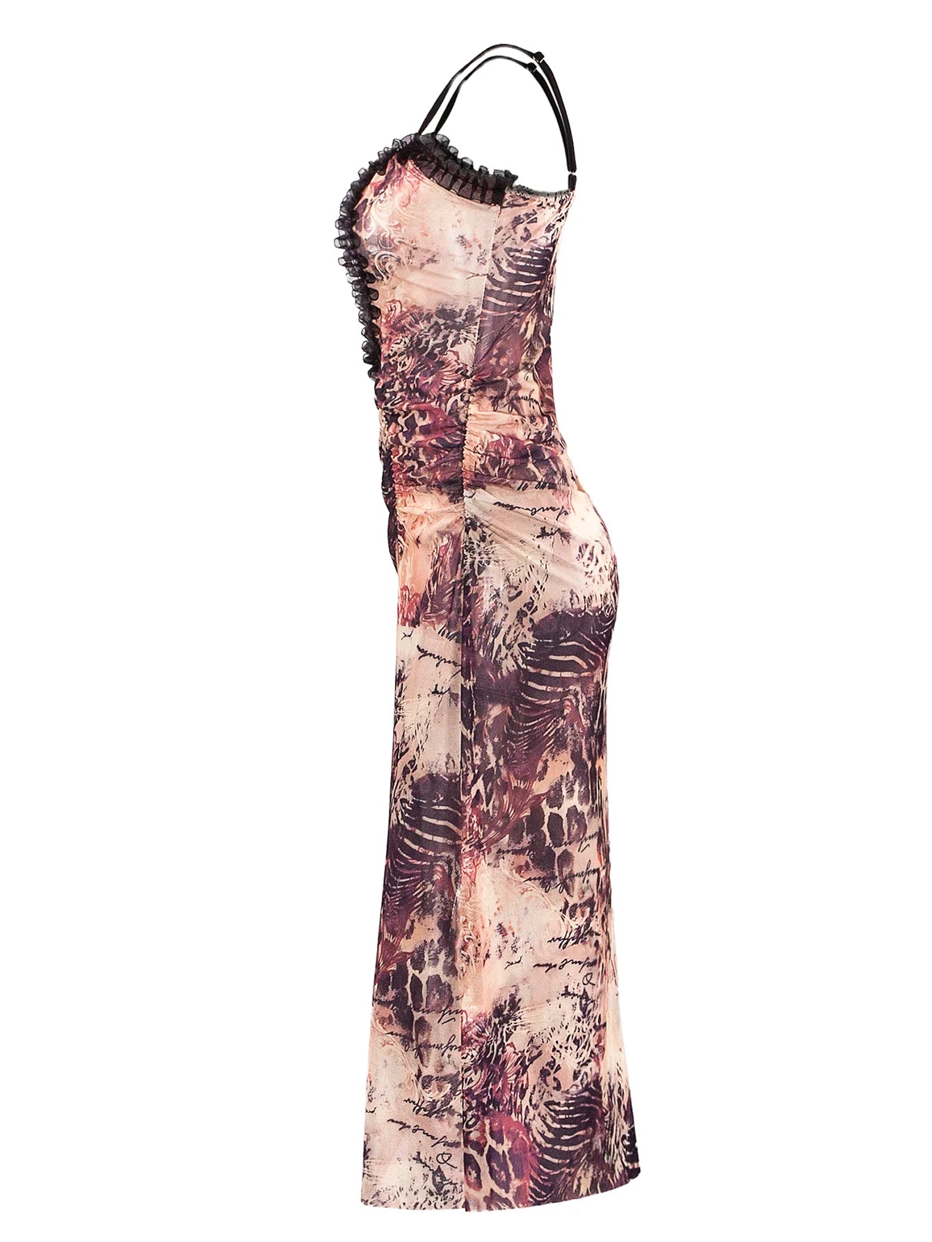 Polyester Elastane Sheer Mesh Maxi Dress — Black | KIMLUD