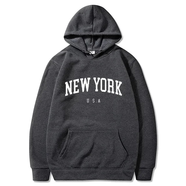Hoodies – City Letter Graphic – Polyester – Loose Casual | KIMLUD