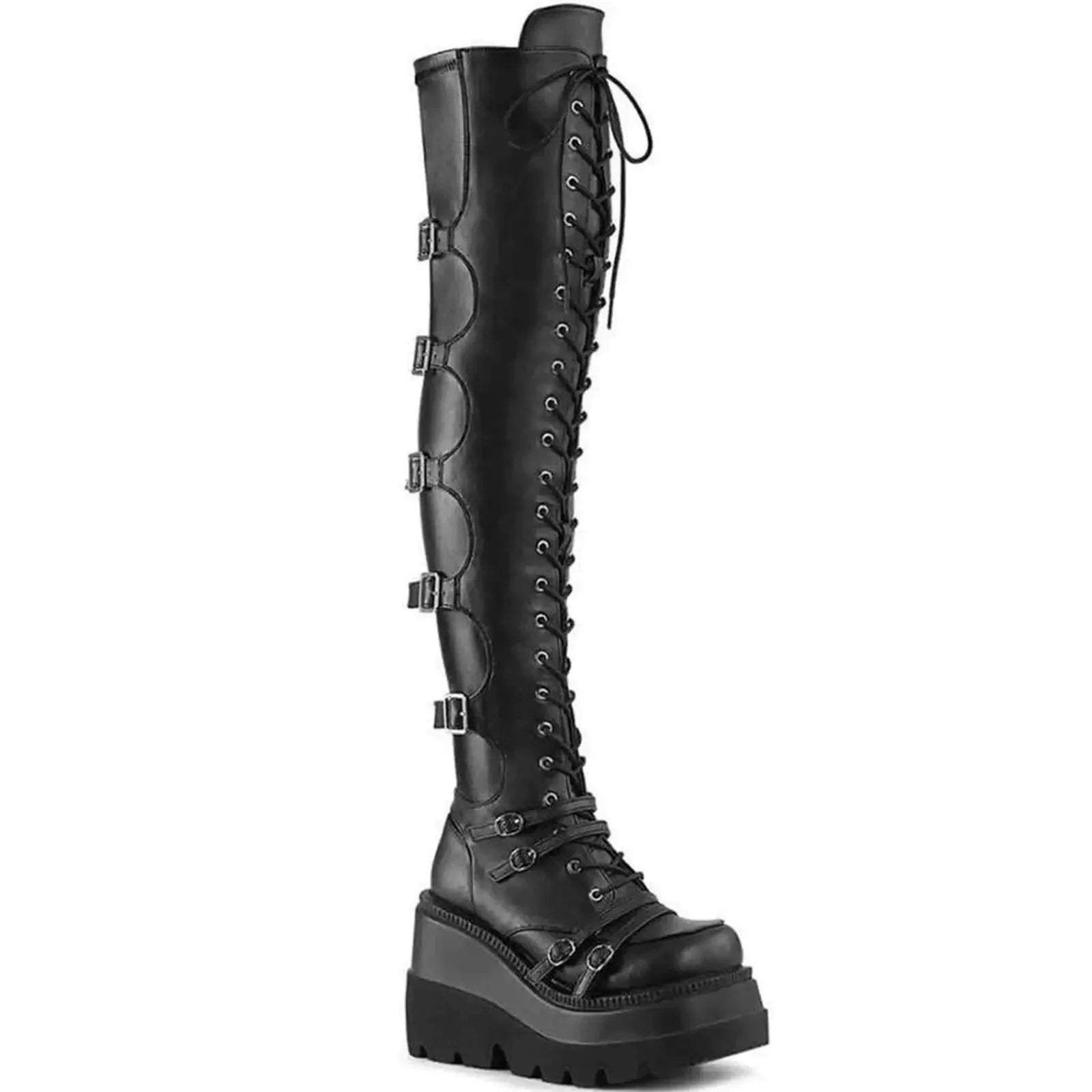 Over-the-Knee Boots – Gothic Wedge Platform – PU | KIMLUD