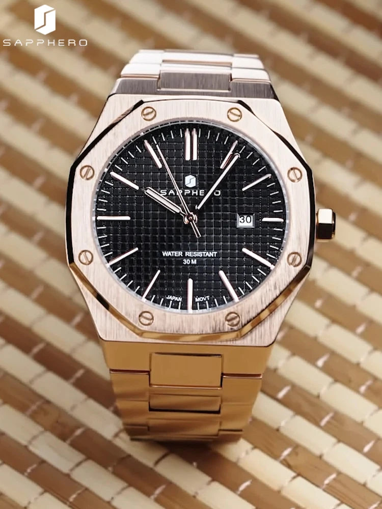 SAPPHERO Rose gold Men watches 30M waterproof stainless steels watches Quartz Watch  Men Business Fashion watches for men watche