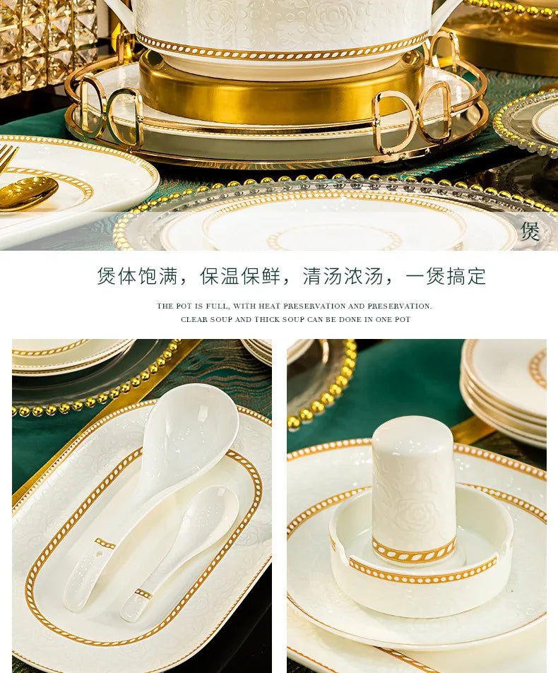 Bone China Bowl With Relief Rose And Gold Trim — White | KIMLUD