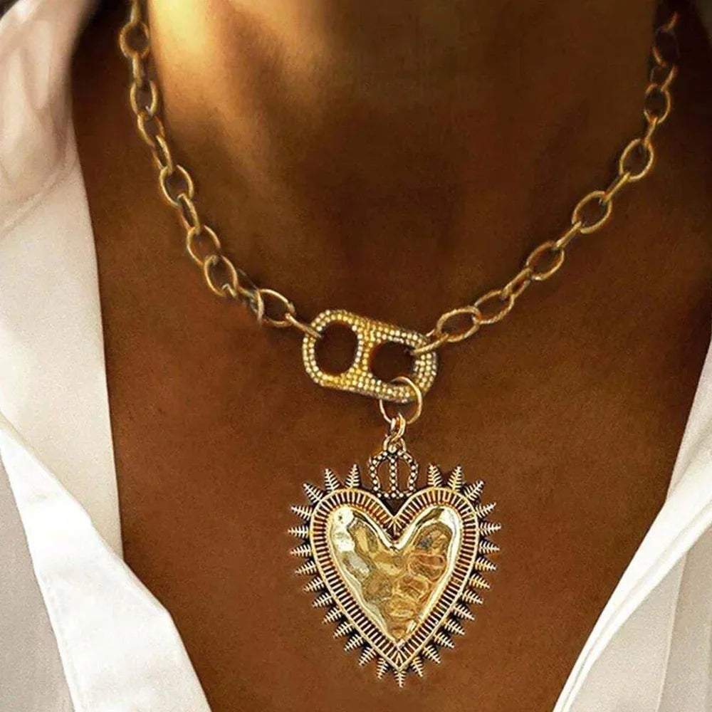 Choker Necklace – Multilayer Star Heart Tassel Pendant – Copper | KIMLUD