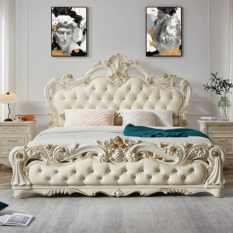 Princess France Bed Double Headboards Design Aesthetics Romantic Bed Bedroom Girls Wedding Muebles Lounge Suite Furniture