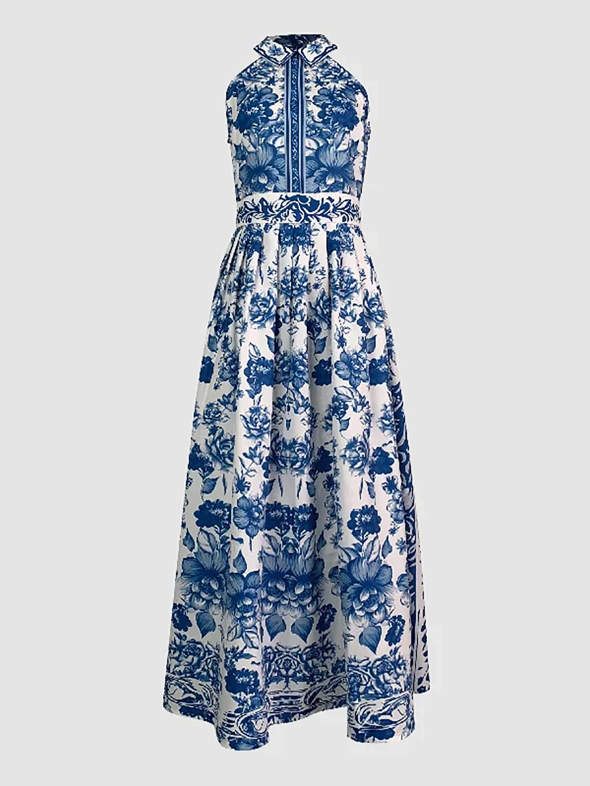 Polyester Dresses Halter Sleeveless Floral Print — Multi | KIMLUD