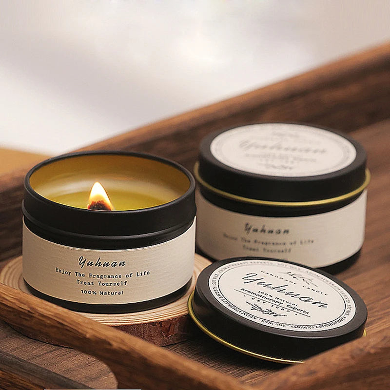 Tin Can Candle Aromatic With Wooden Wick For Home Decor And Outdoor Ambience — Black | KIMLUD